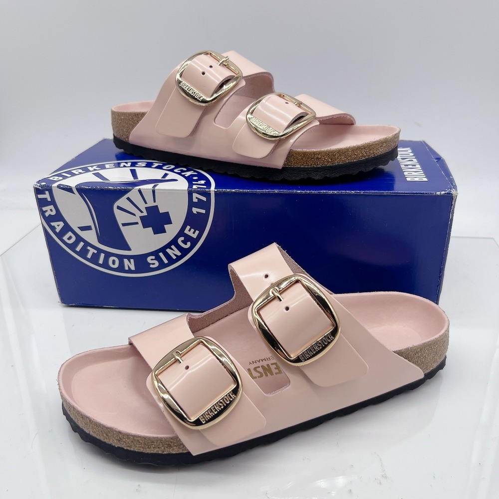 Birkenstock Arizona Big Buckle Shine Sandals Slides Light Rose Pink EU 38 US 7